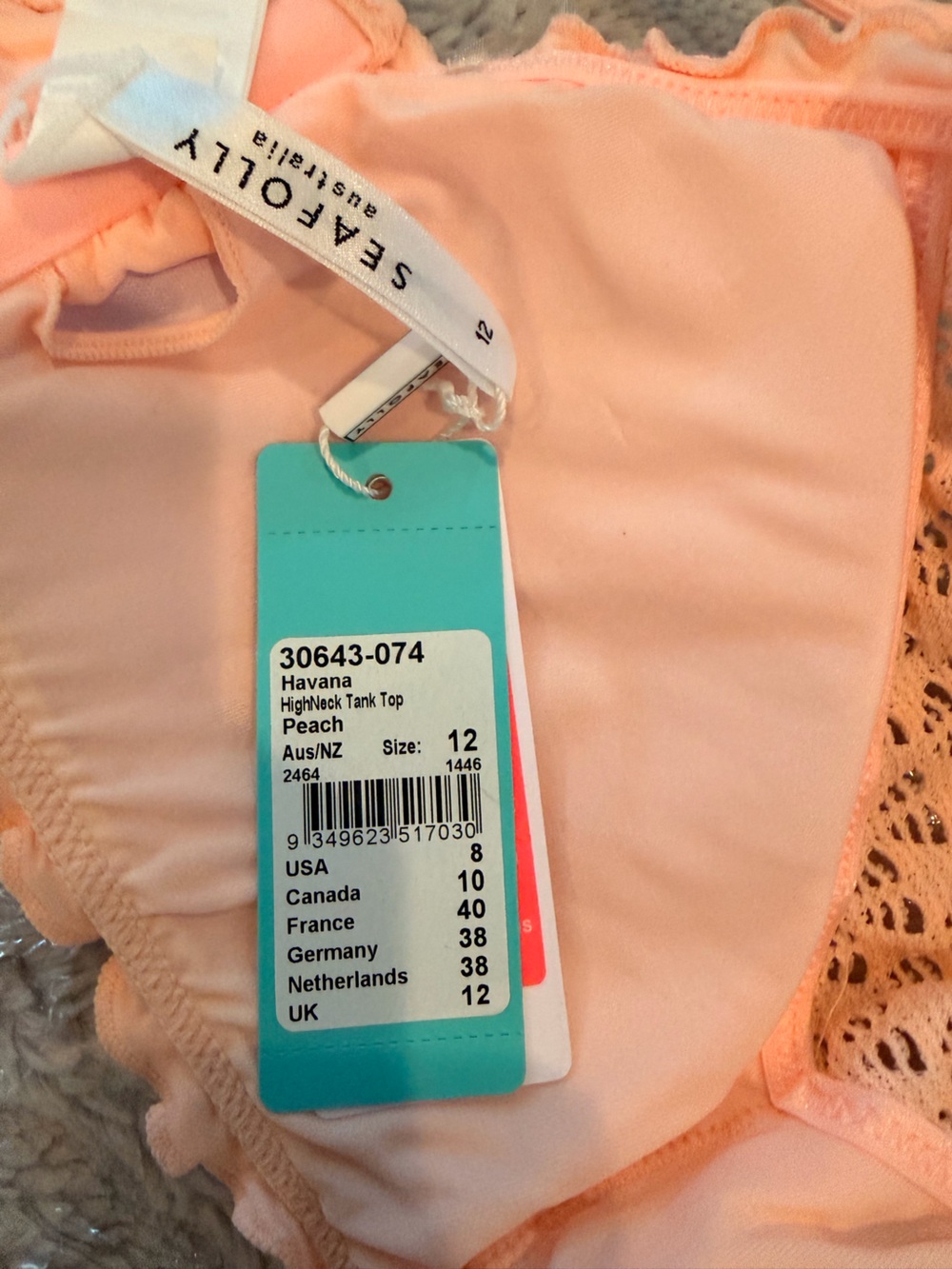 Seafolly Havana Peach Crochet High-Neck Bikini Top - Picture 7 of 7